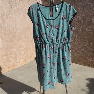 Xhilaration Teal and Pink Floral Midi Dress